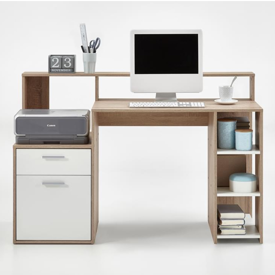 Rocco Wooden Computer Desk In Canadian Oak And White Furniture in Fashion