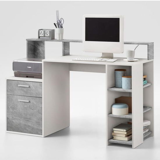 Product photograph of Rocco Wooden Computer Desk In Light Atelier And White from Furniture in Fashion