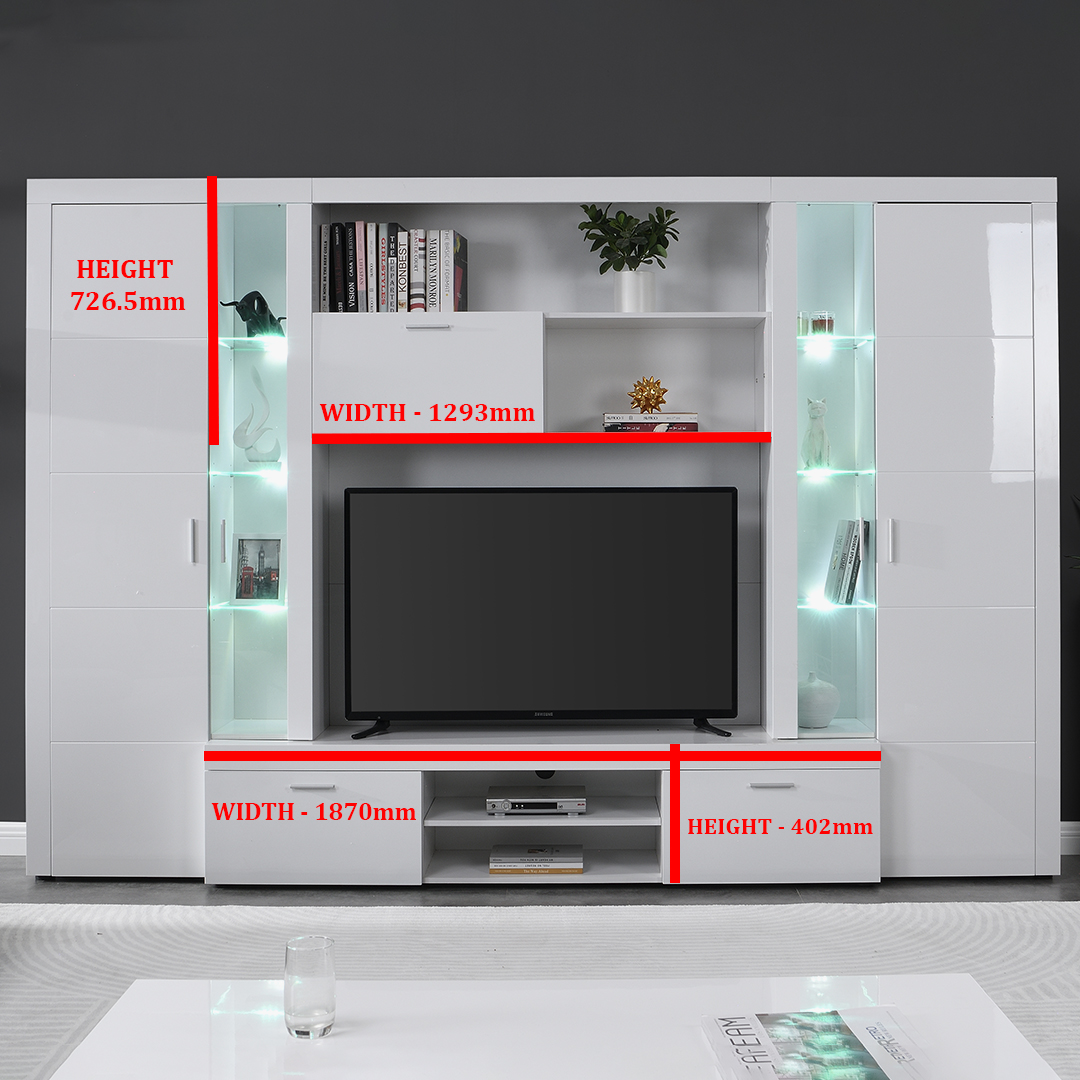 Roma Entertainment Unit White With High Gloss Fronts And LED Lights