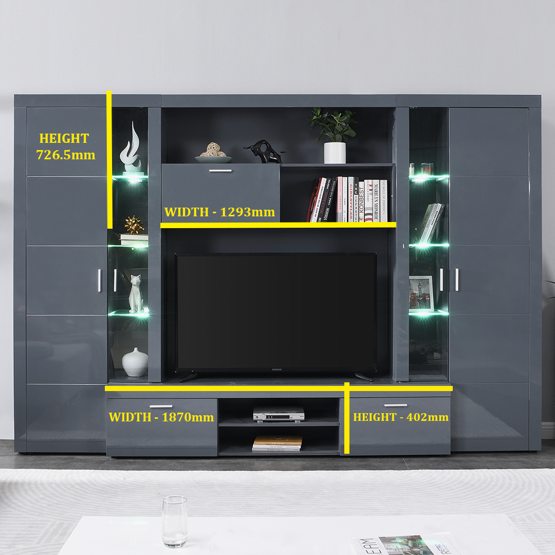 Roma Entertainment Unit Grey With High Gloss Fronts And LED_14