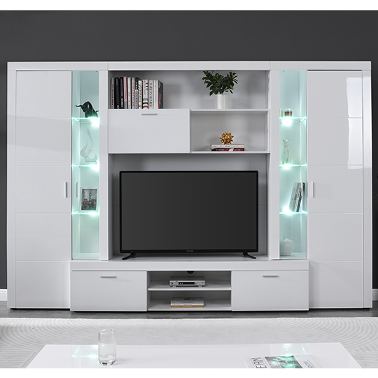 Roma Entertainment Unit White With High Gloss Fronts And LED Lights