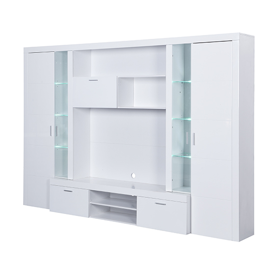 Roma Entertainment Unit White With High Gloss Fronts And LED Lights