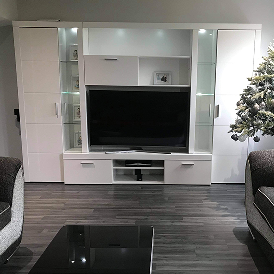 Roma Entertainment Unit White With High Gloss Fronts And LED Lights