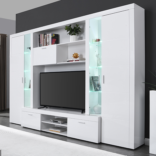 Roma Entertainment Unit White With High Gloss Fronts And LED Lights