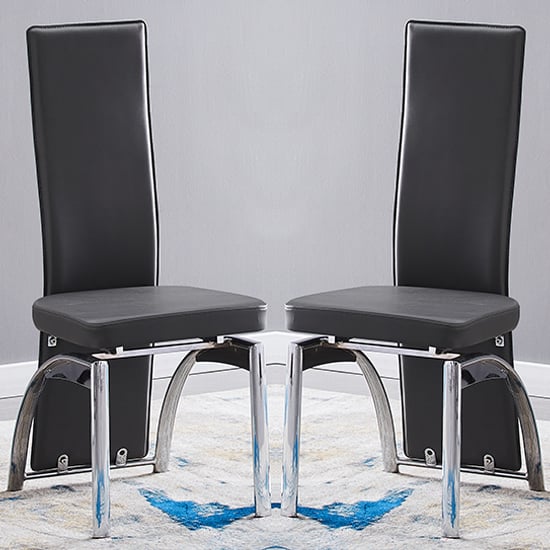 Romeo Black Faux Leather Dining Chairs With Chrome Legs In Pair_1
