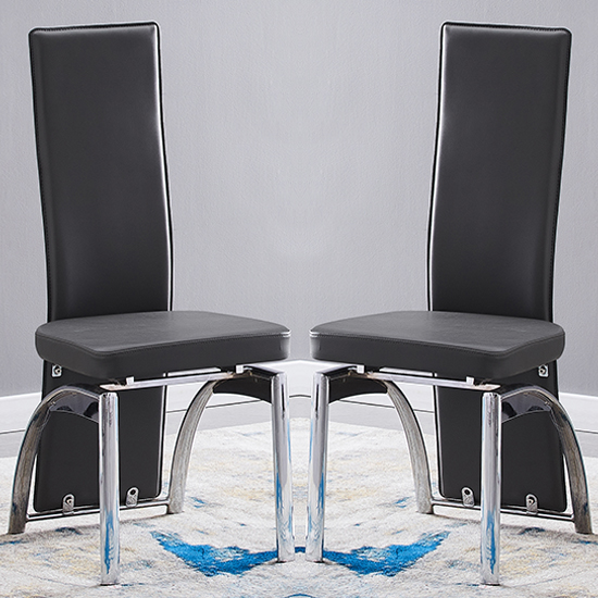 Read more about Romeo black faux leather dining chairs with chrome legs in pair