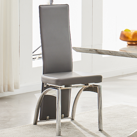 Romeo Grey Faux Leather Dining Chair With Chrome Legs