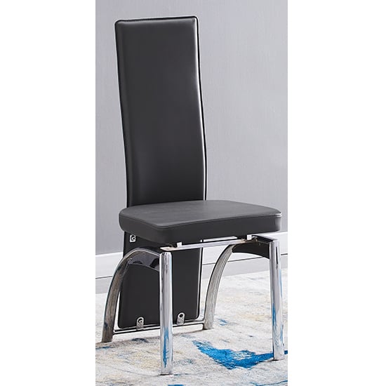 Photo of Romeo faux leather dining chair in black with chrome legs