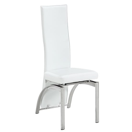 Romeo Faux Leather Dining Chair In White With Chrome Legs