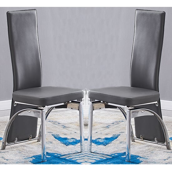 Romeo Grey Faux Leather Dining Chairs With Chrome Legs In Pair