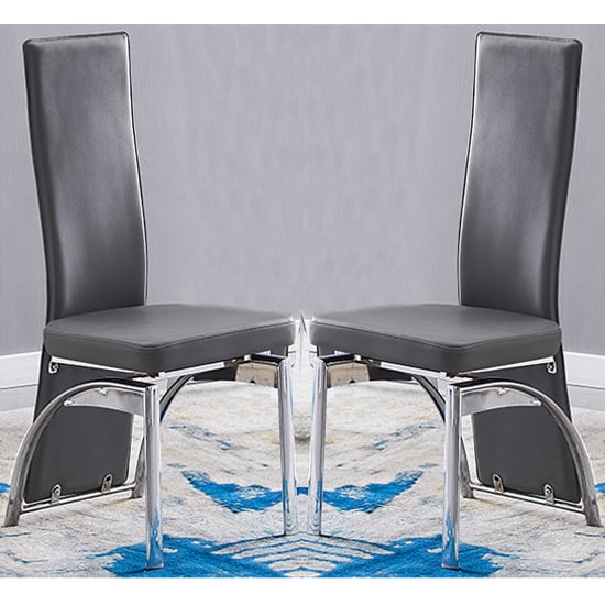 Read more about Romeo grey faux leather dining chairs with chrome legs in pair