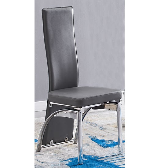 Romeo Faux Leather Dining Chair In Grey With Chrome Legs