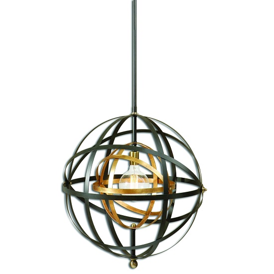 Carolyn 1 Light Sphere Pendant In Bronze And Brass 27419