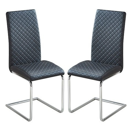 Photo of Ronn black faux leather dining chairs with chrome legs in pair