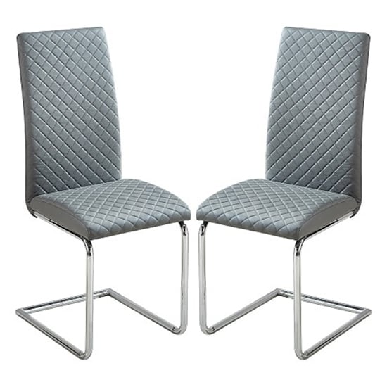 Ronn Grey Faux Leather Dining Chairs With Chrome Legs In Pair