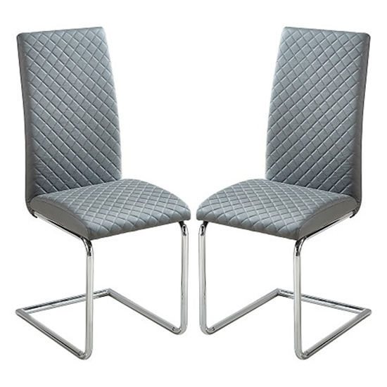 Photo of Ronn grey faux leather dining chairs with chrome legs in pair