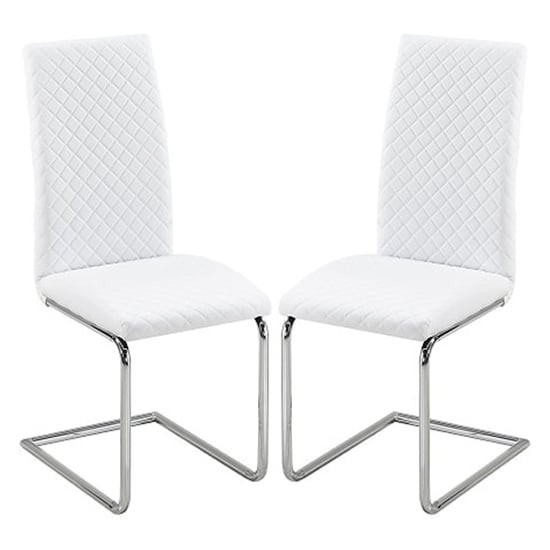 Ronn White Faux Leather Dining Chairs With Chrome Legs In Pair_1