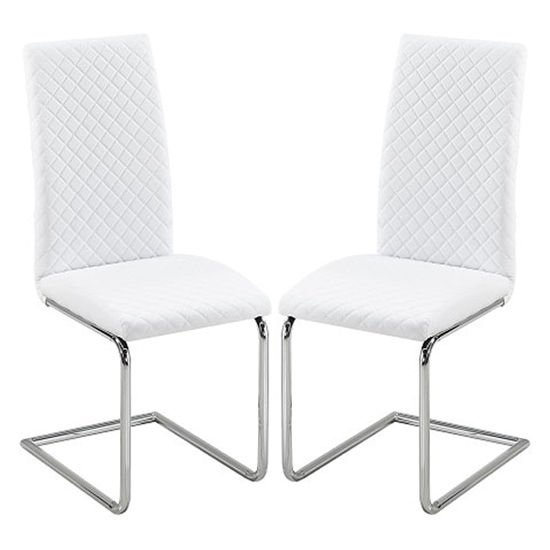 Read more about Ronn white faux leather dining chairs with chrome legs in pair