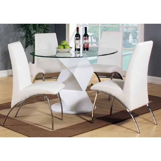Aruba Gloss White Clear Glass Top Dining Table And 4 Chairs
