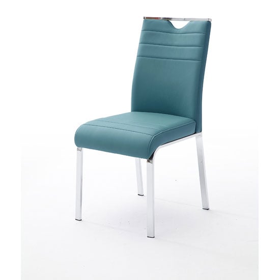 Slash Dining Chair In Petrol Faux Leather With Chrome Foot Click To Enlarge