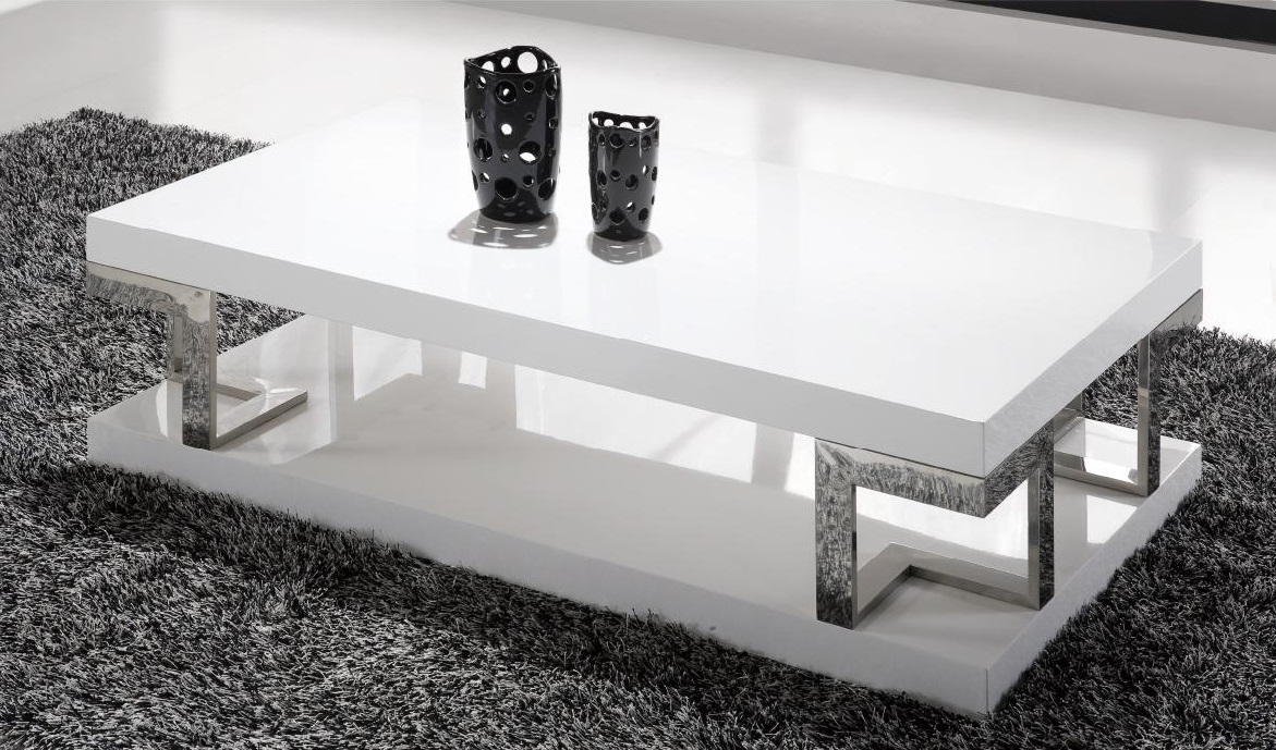 Hanvury White Hi Gloss Coffee Table With Chrome Design