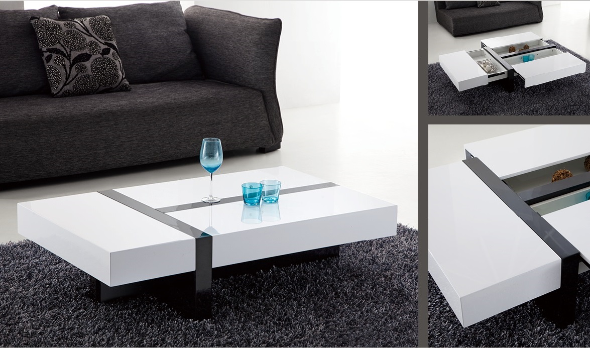 Balisaro Coffee Table in White And Black With Storage