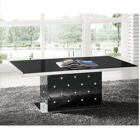 Levono High Gloss Coffee Table In Black With Rhinestone Furniture in