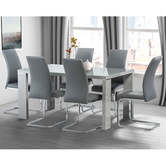 Sako Glass Top Large Dining Table In Grey High Gloss_2