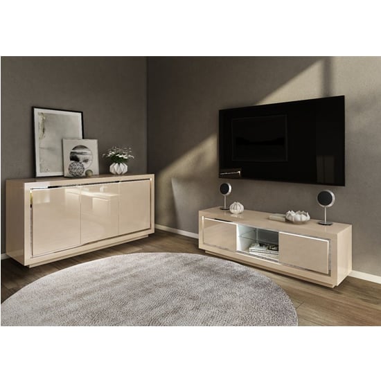 Spalding Modern Sideboard In Cream High Gloss With LED_3