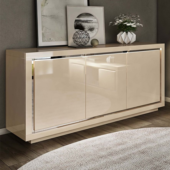 Product photograph of Spalding Modern Sideboard In Cream High Gloss With Led from Furniture in Fashion