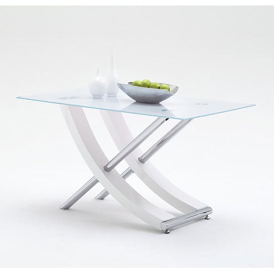 Samova Glass Dining Table In White High Gloss And Chrome Legs