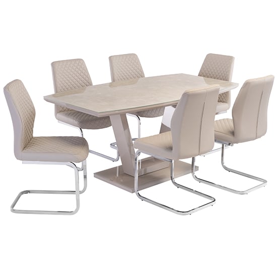 Samson Latte Gloss Dining Table With 6 Caprika Stone Chairs_2