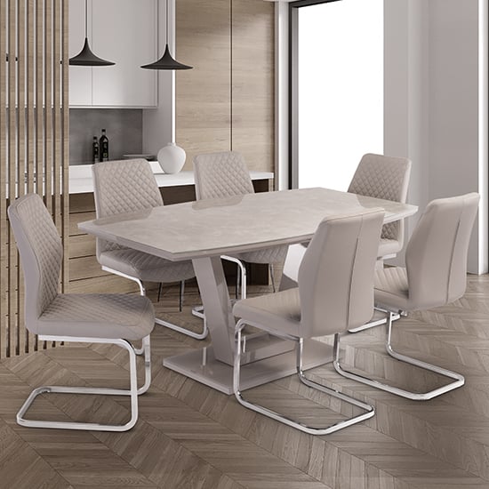 Samson Latte Gloss Dining Table With 6 Caprika Stone Chairs_1