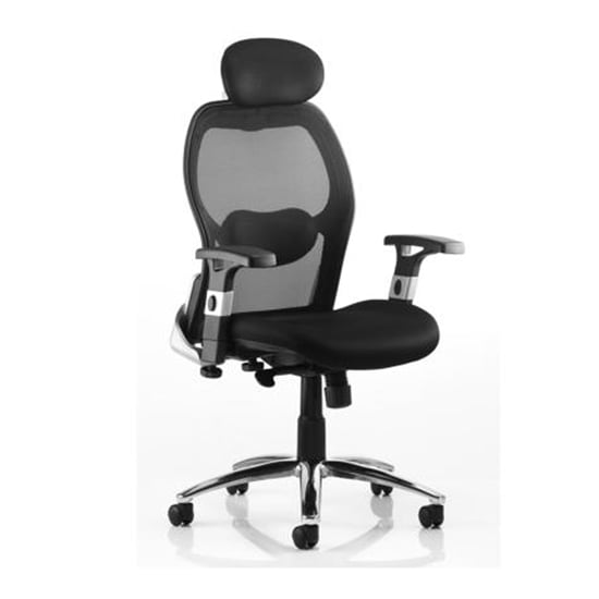 Photo of Sanderson fabric headrest office chair in black with arm