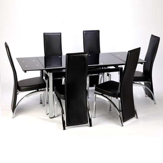 Sarah Extending Glass Dining Table With 6 Romeo Dining Chairs In Black Furniture In Fashion