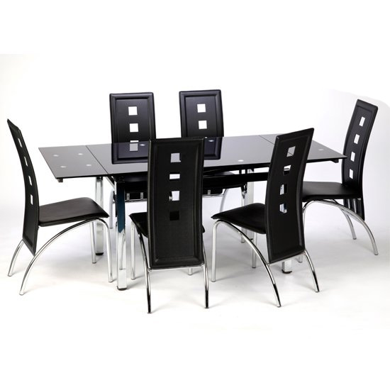 Sarah Glass Extendable Dining Table In Black With Chrome Legs