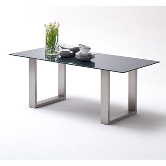 Read more about Sayona glass dining table wide in grey with steel legs