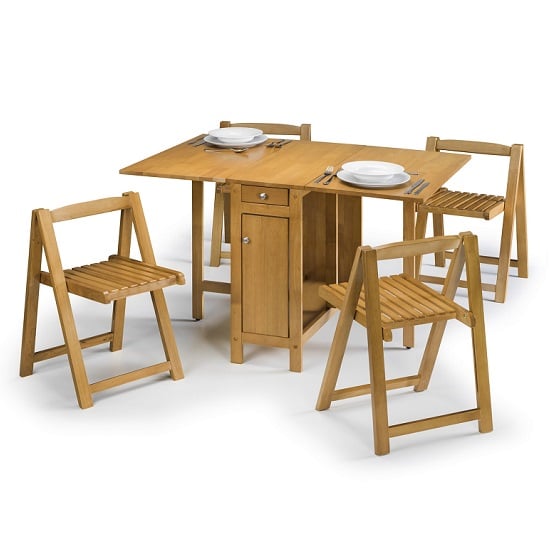 Emara Dining Set In Natural Oak With 4 Folding Chairs