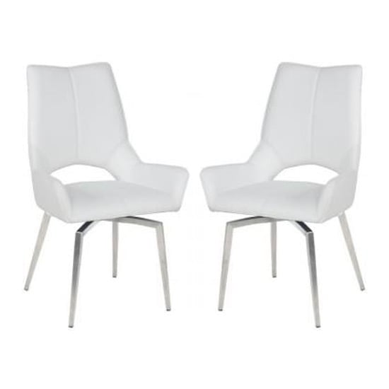 Read more about Scissett swivel white faux leather dining chairs in pair