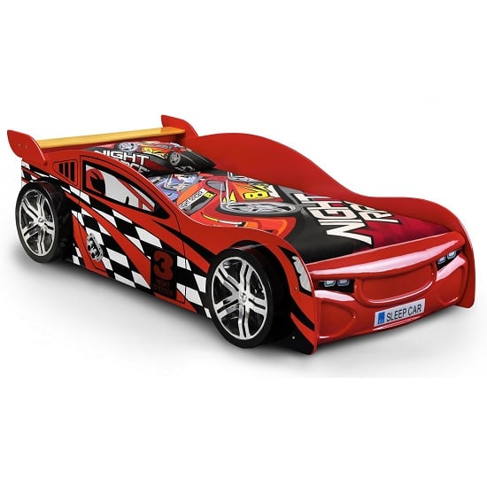 Sabaean Kids Racing Car Bed In High Gloss Red