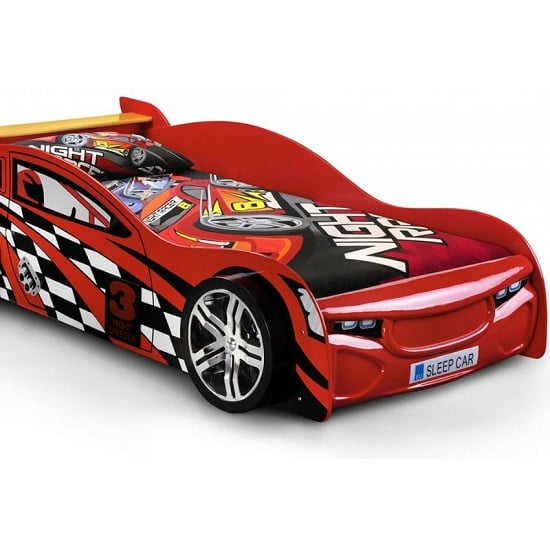 Sabaean Kids Racing Car Bed In High Gloss Red