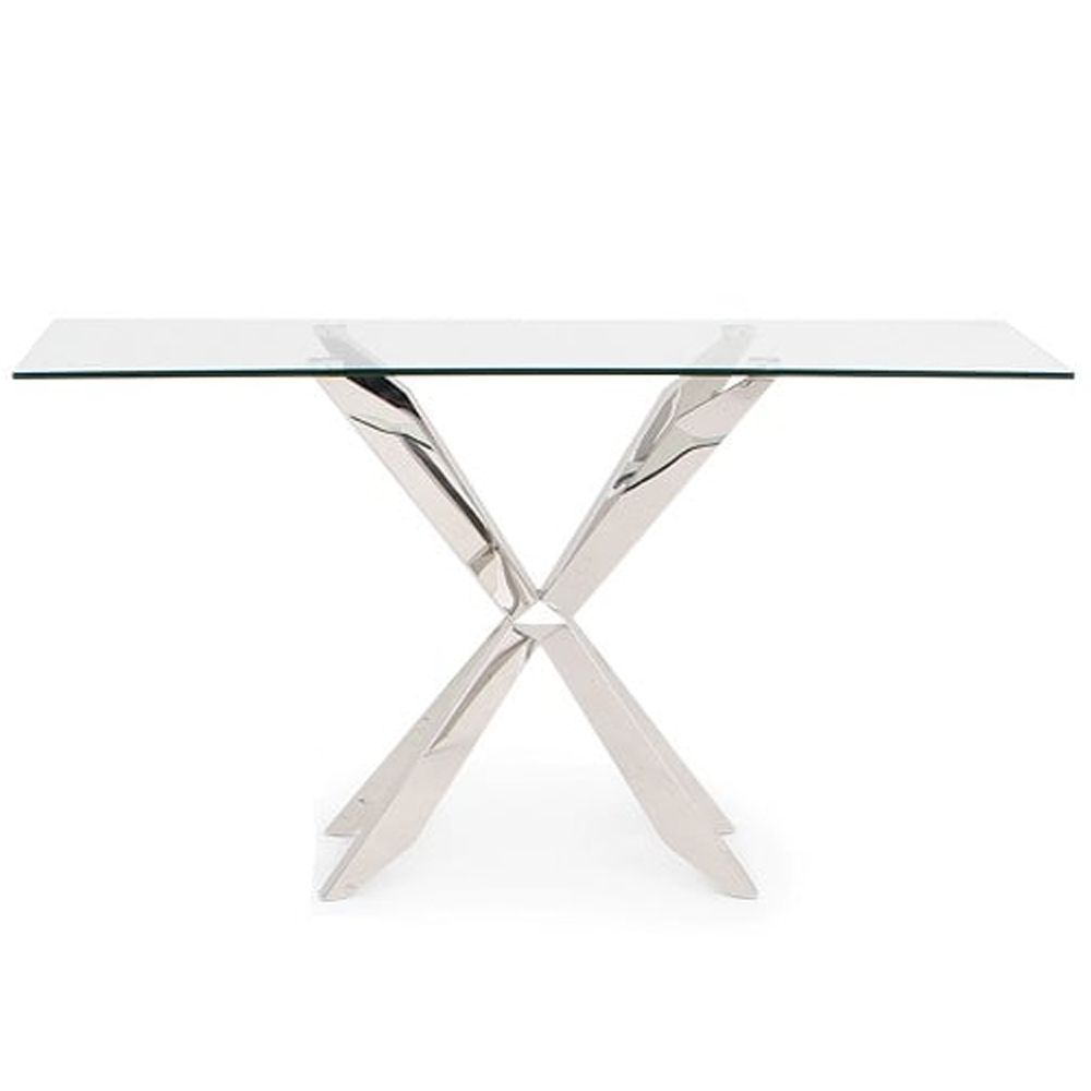 Selina Glass Console Table In Clear With Stainless Steel Base