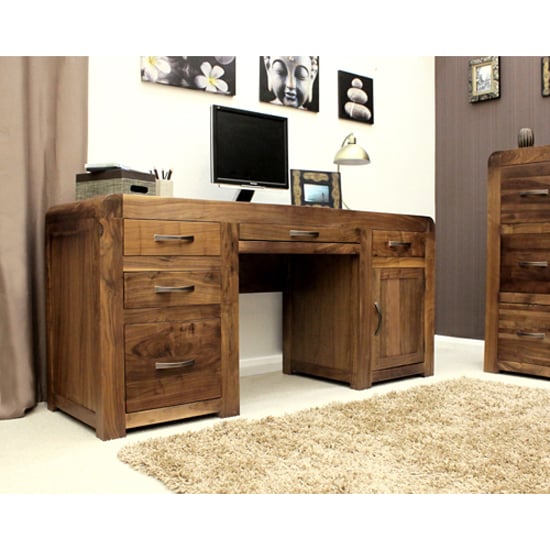 Read more about Shiva walnut twin pedestal computer desk