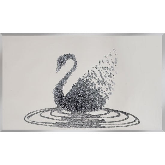 Peyton Glass Wall Art In Silver Glitter Swan On Mirror