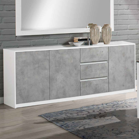 Read more about Sion sideboard 3 doors 3 drawers in white and concrete effect