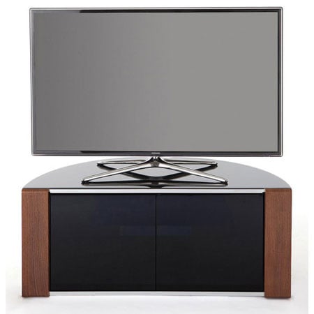 Sanja Small Corner High Gloss TV Stand In Walnut And Black