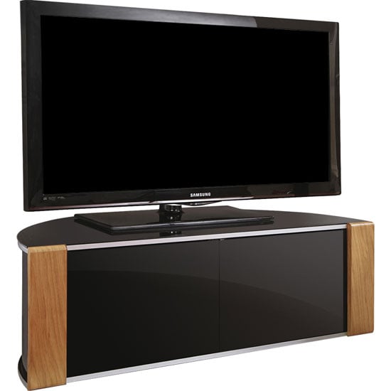 Product photograph of Sanja Small Corner High Gloss Tv Stand In Walnut And Black from Furniture in Fashion