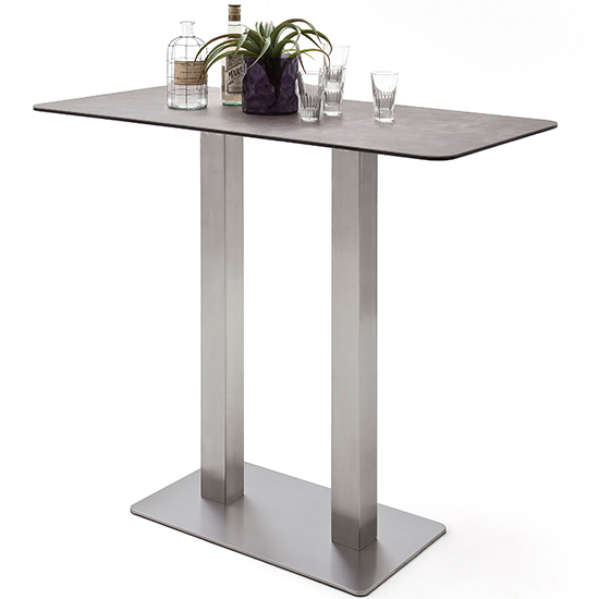 Soho Glass Bar Table Rectangular In Mokka And Brushed Steel Base