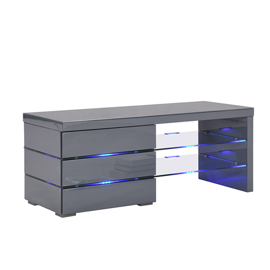 Sonia LCD TV Stand In Grey Gloss And Glass Shelves With LED_4