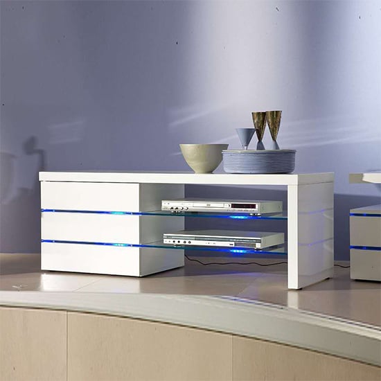 Sonia High Gloss TV Stand In White With LED Lighting_2